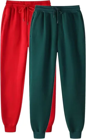 2 Pack: Women's Ultra-Soft Lounge Joggers Sweatpants Athletic Yoga Baggy Pants Cinch Bottom Sweatpants with Pockets