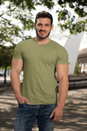 BASIC OLIVE GREEN HALF-SLEEVE T-SHIRTS
