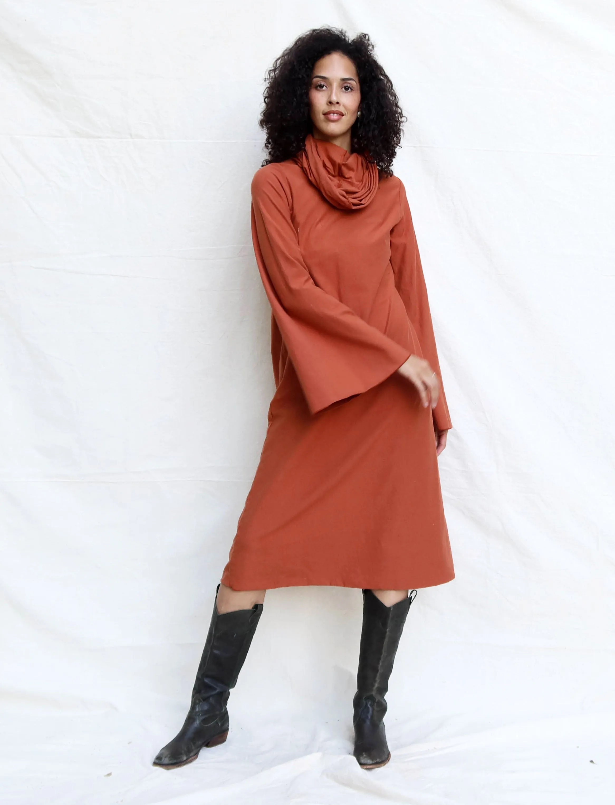 Bell Sleeve Chunky Cowl Ojai Below Knee Dress