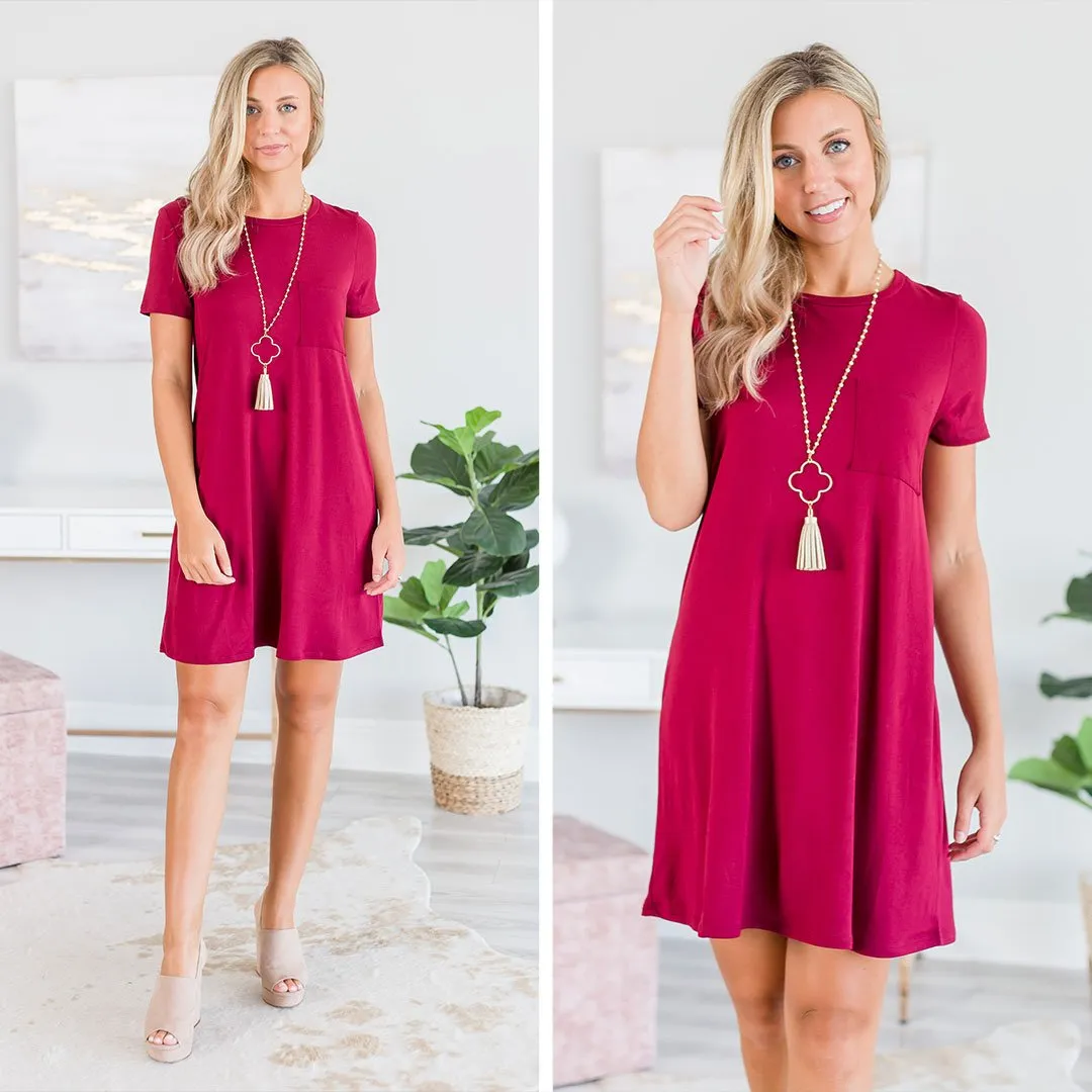 Casual Confidence Burgundy Red T-shirt Dress