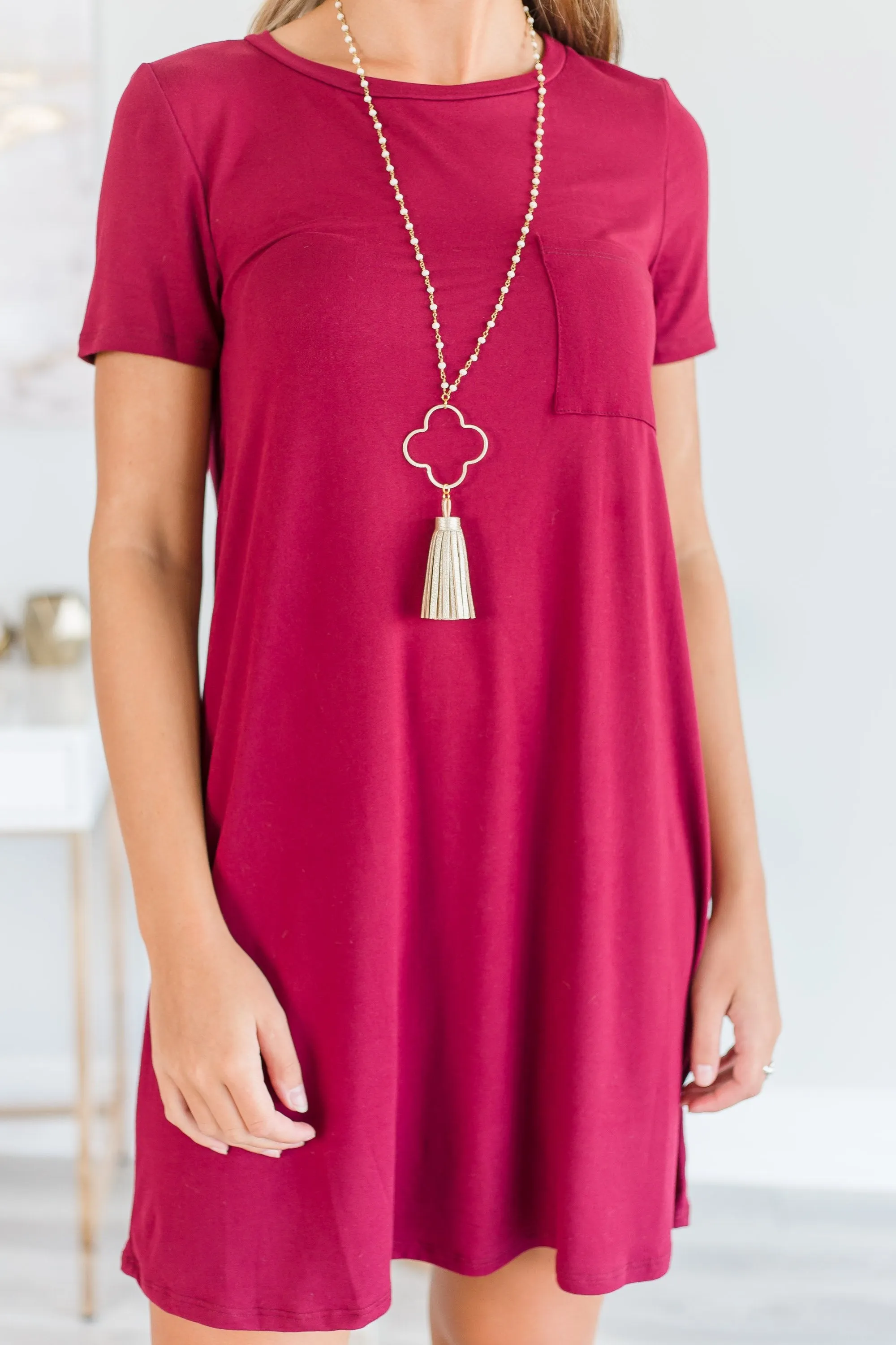 Casual Confidence Burgundy Red T-shirt Dress