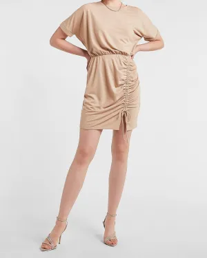 Cinched Tie T-Shirt Dress in Beige