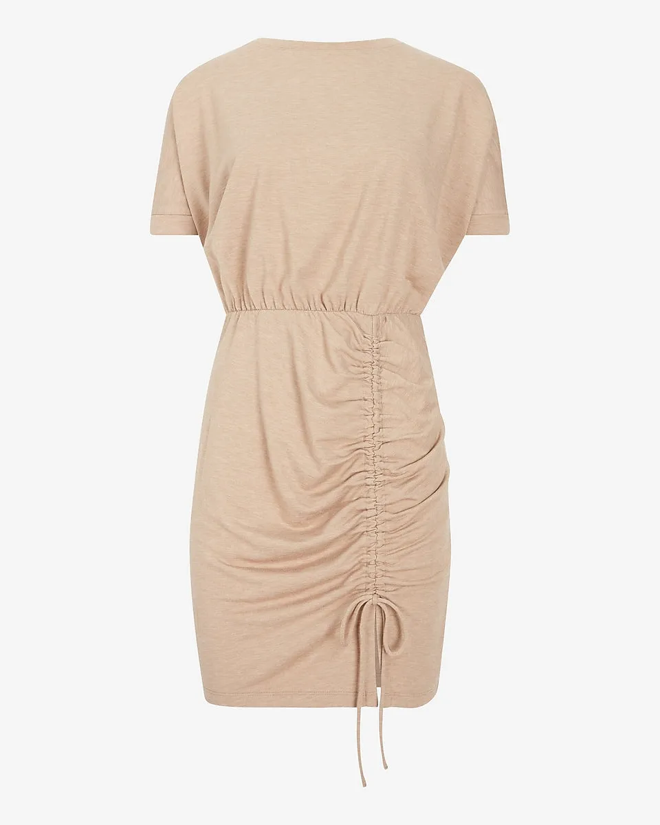 Cinched Tie T-Shirt Dress in Beige