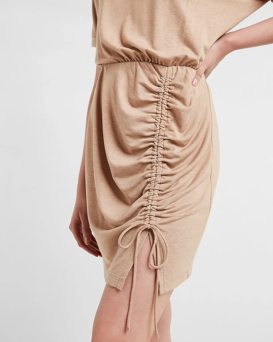 Cinched Tie T-Shirt Dress in Beige