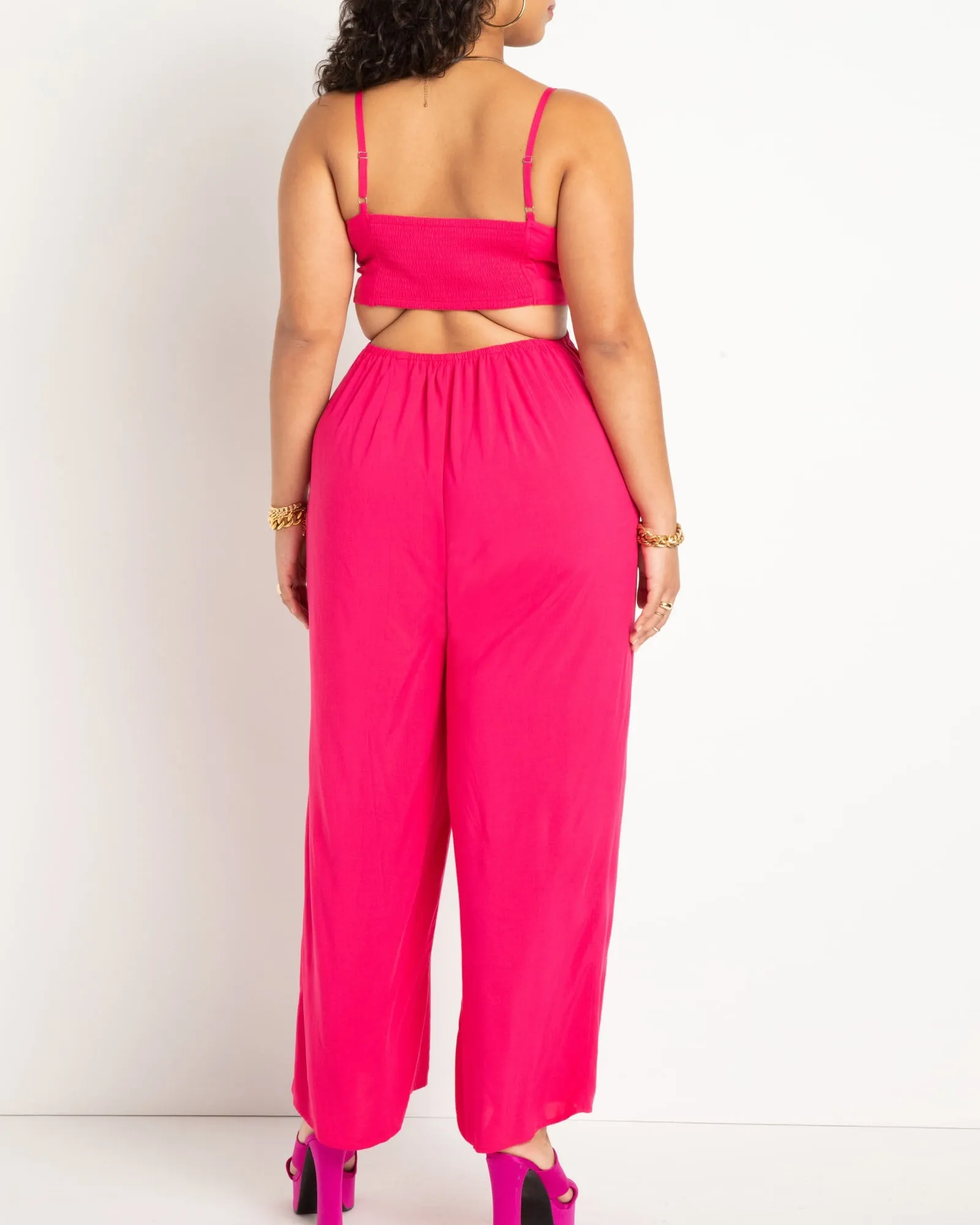 Cutout Detail Jumpsuit Coverup | Fuchsia Purple