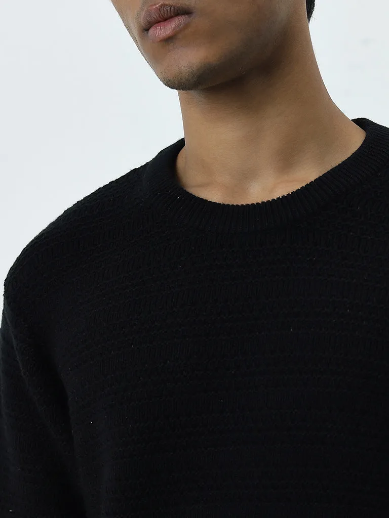 ETA Black Knit-Textured Relaxed-Fit Sweater
