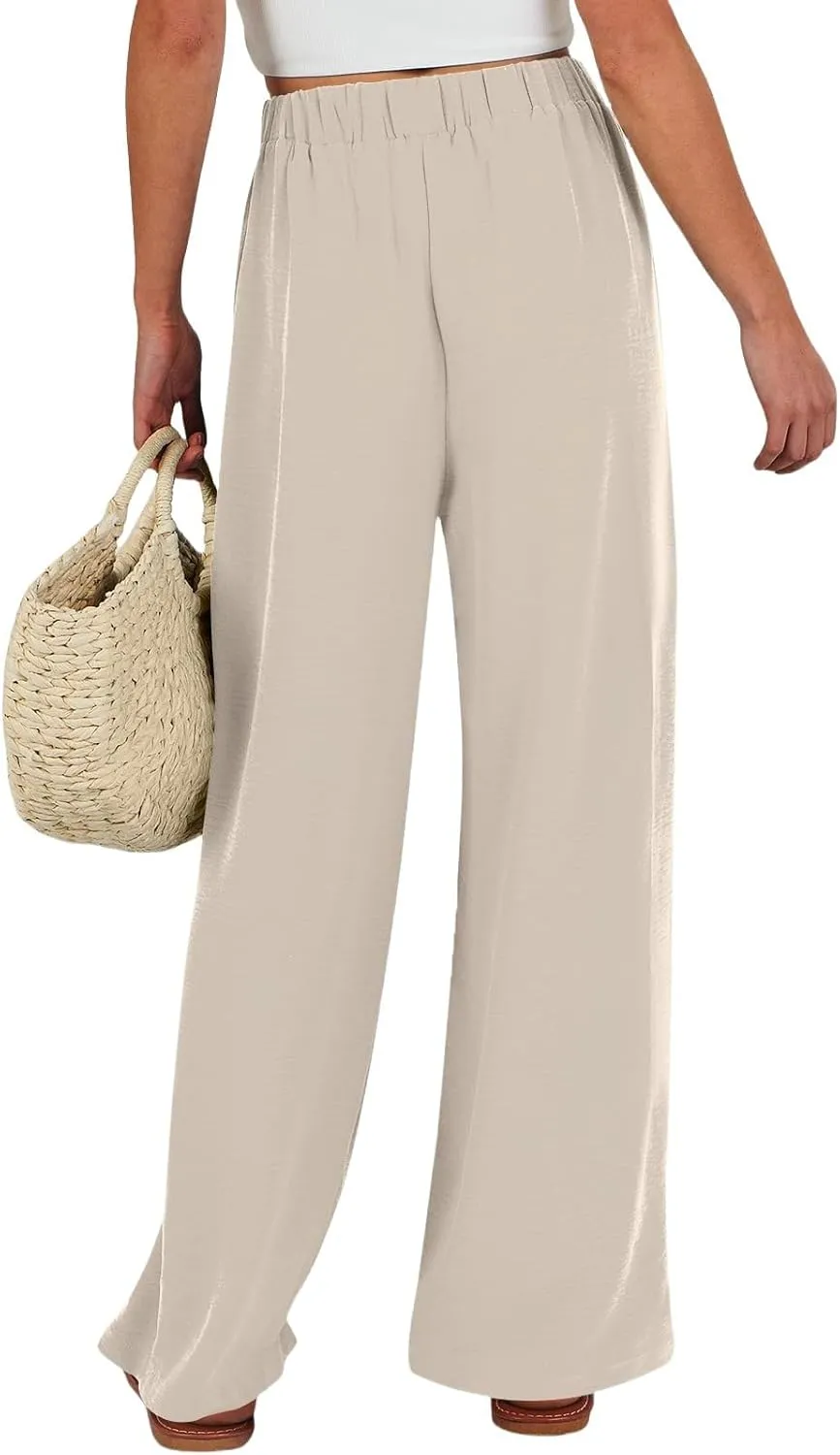 fanmpghleoo Wide Leg Linen Pants for Women Drawstring High Waisted Linen Pants Women Summer Casual Dressy Linen Palazzo Pants