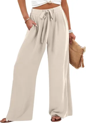 fanmpghleoo Wide Leg Linen Pants for Women Drawstring High Waisted Linen Pants Women Summer Casual Dressy Linen Palazzo Pants