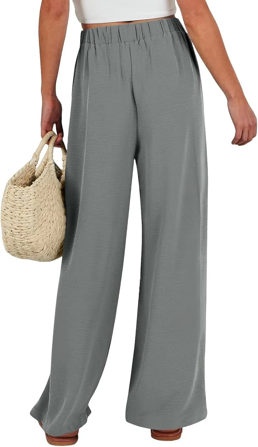fanmpghleoo Wide Leg Linen Pants for Women Drawstring High Waisted Linen Pants Women Summer Casual Dressy Linen Palazzo Pants