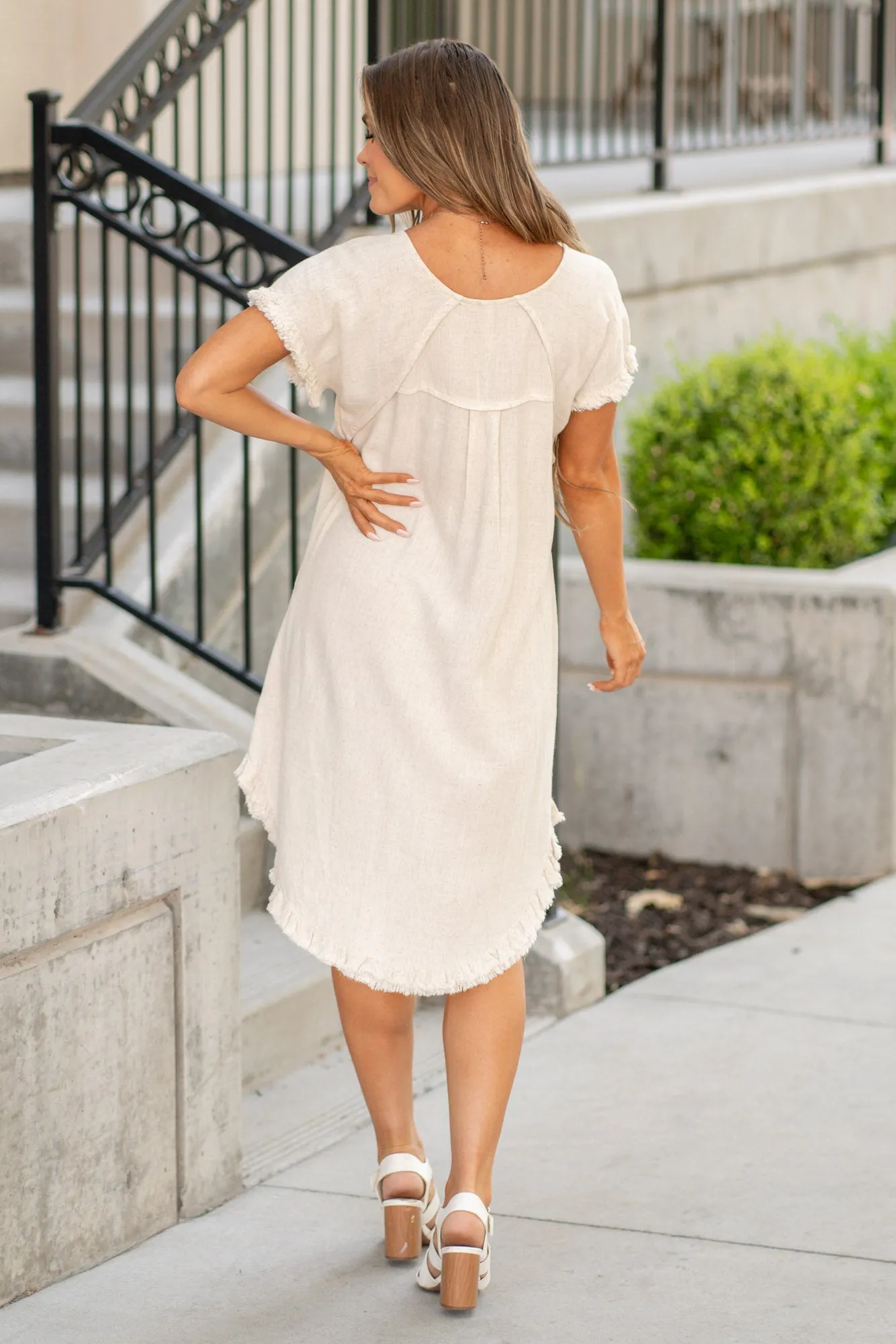 Fringe Edge High Low Flowy Dress with Pockets