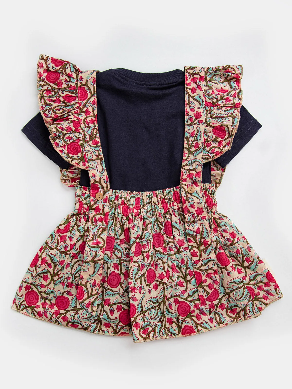 Girl's Pink Floral Hipsters Frilled Mini Frock  - HALEMONS