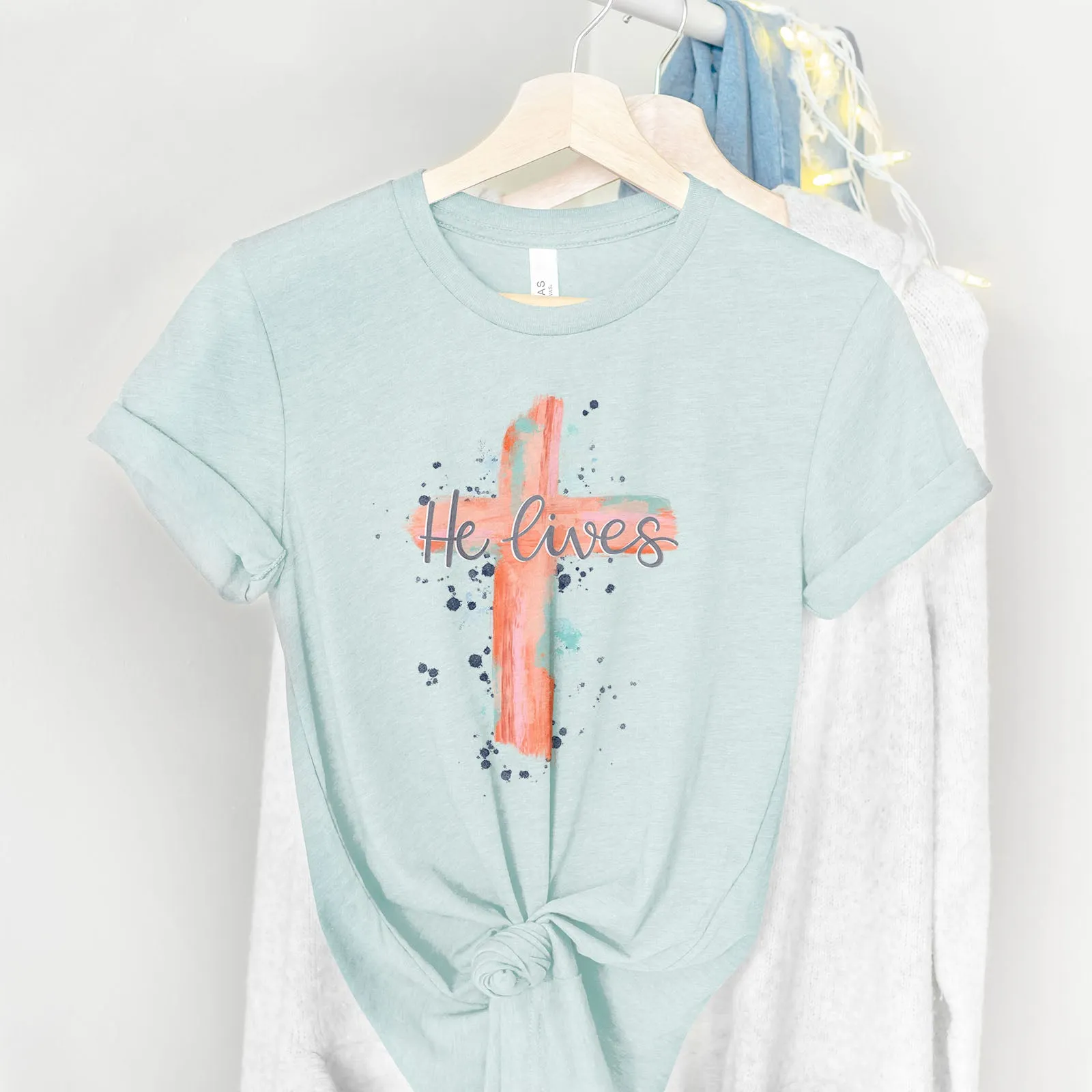 He lives Watercolor Cross Tee