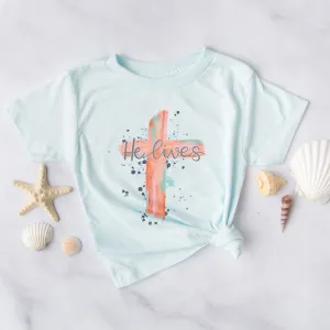 He lives Watercolor Cross Tee