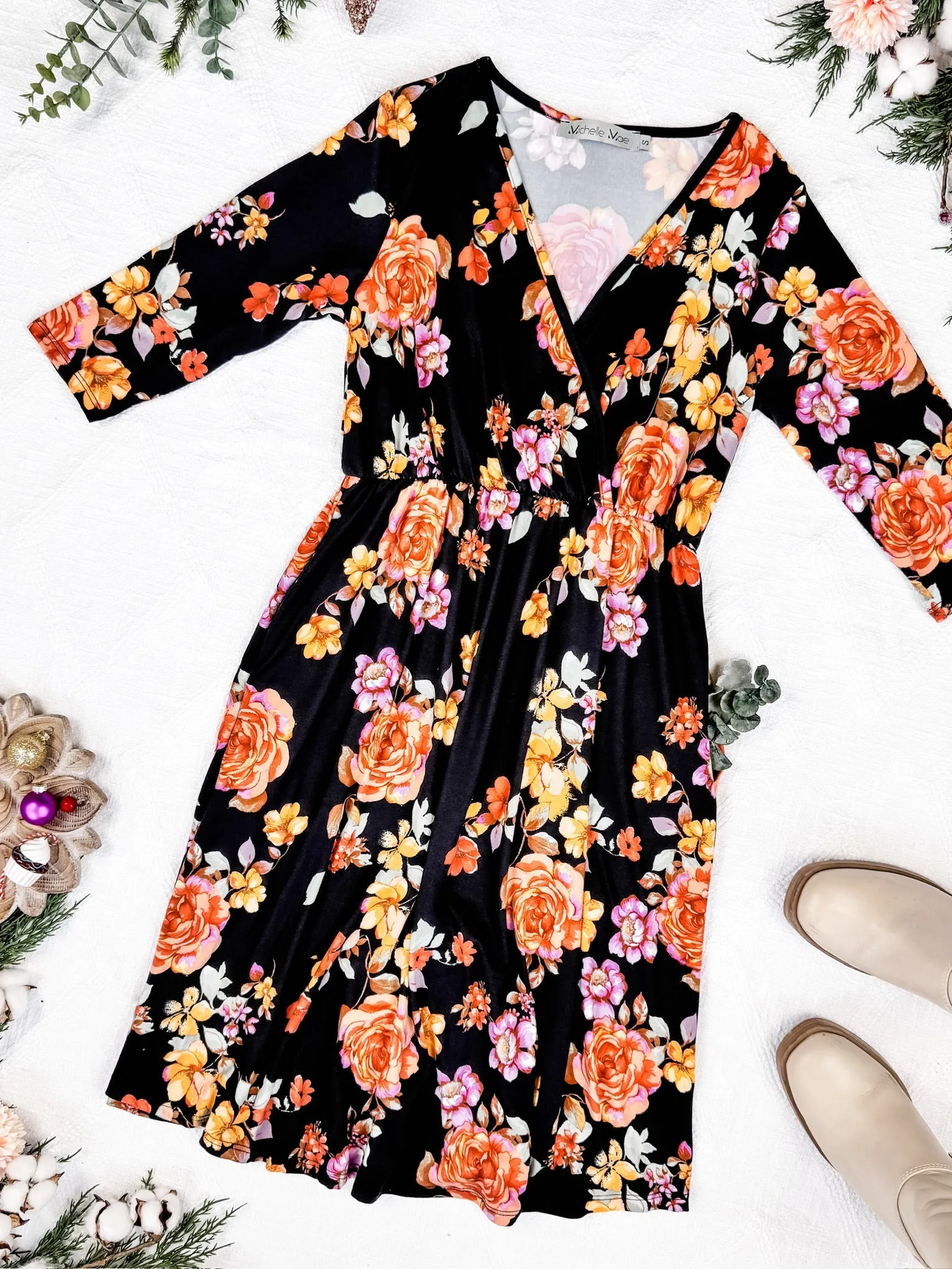 IN STOCK Taylor Dress - Black Fall Floral Mix