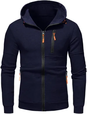 LCMTWX Men's Hooded Fleece Sweatshirt Loose Solid Hooded Sweater Top Sports Hooded Jacket Full Zip Long Sleeve Sweatshirt