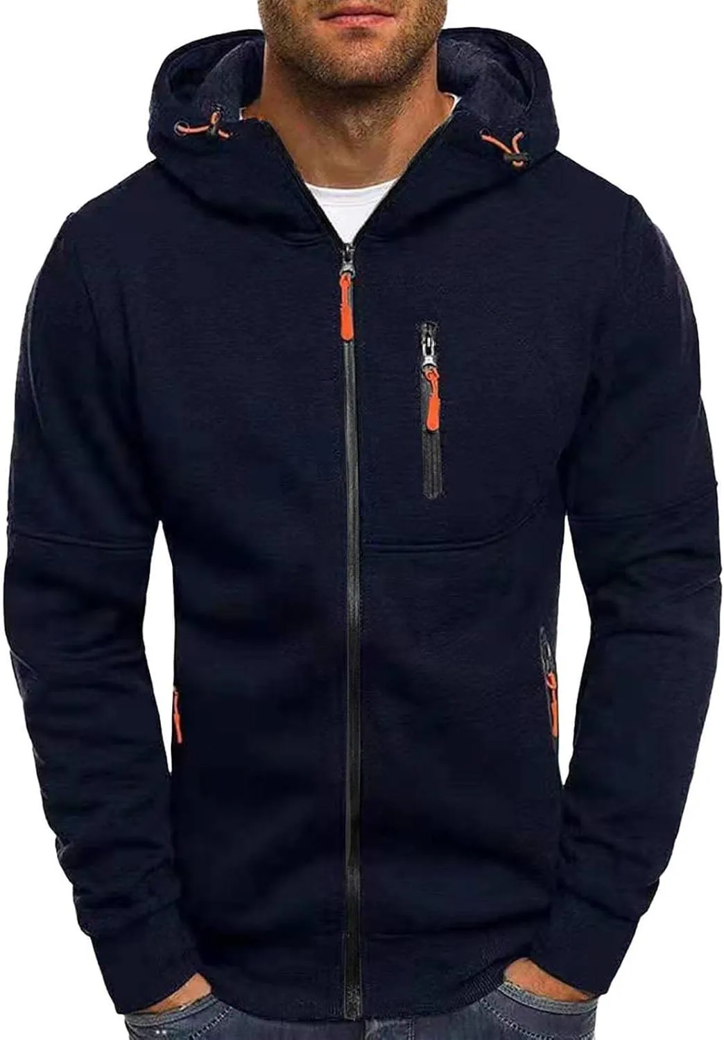 LCMTWX Men's Hooded Fleece Sweatshirt Loose Solid Hooded Sweater Top Sports Hooded Jacket Full Zip Long Sleeve Sweatshirt