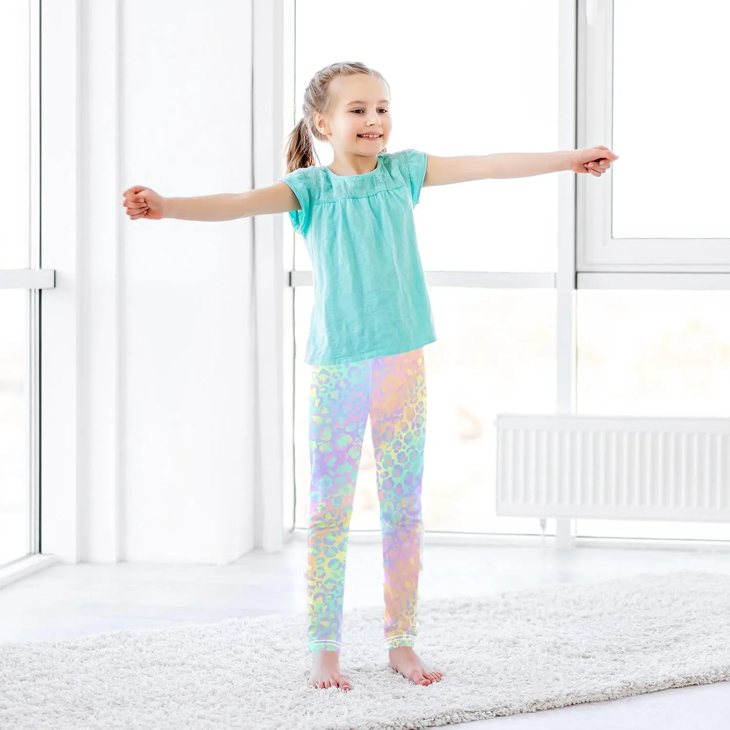 Leopard Skin Leggings for Girls Stretch Pants Soft Girls Leggings Ankle Length Leggings for Kids Toddler 4-10 Years
