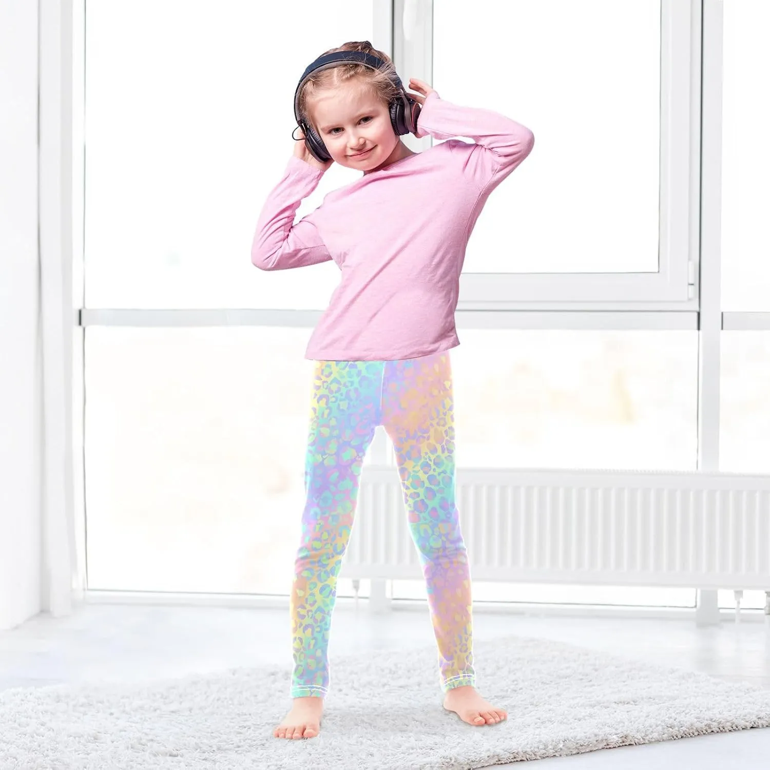 Leopard Skin Leggings for Girls Stretch Pants Soft Girls Leggings Ankle Length Leggings for Kids Toddler 4-10 Years