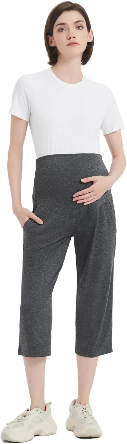Maternity Shorts High Waisted Women Capri Pregnancy Soft Yoga Joggers Lounge Pants