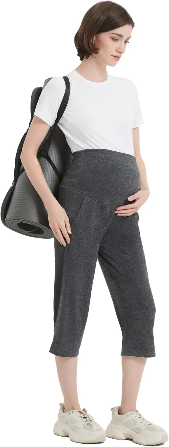 Maternity Shorts High Waisted Women Capri Pregnancy Soft Yoga Joggers Lounge Pants