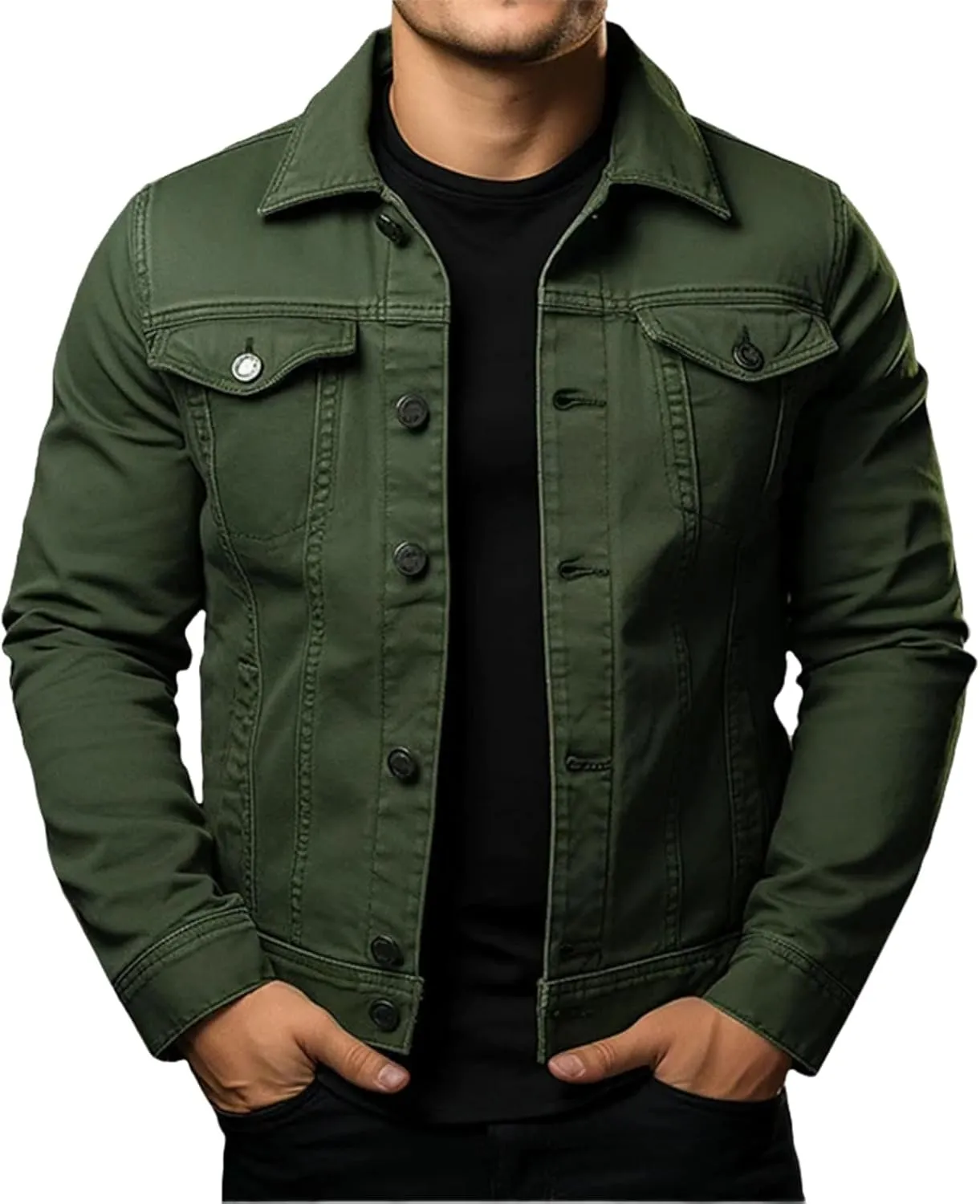 Men's Denim Jacket Slim Fit Fashion Jean Coat Button Down Long Sleeve Jean Trucker Jacket Vintage Streetwear for Men