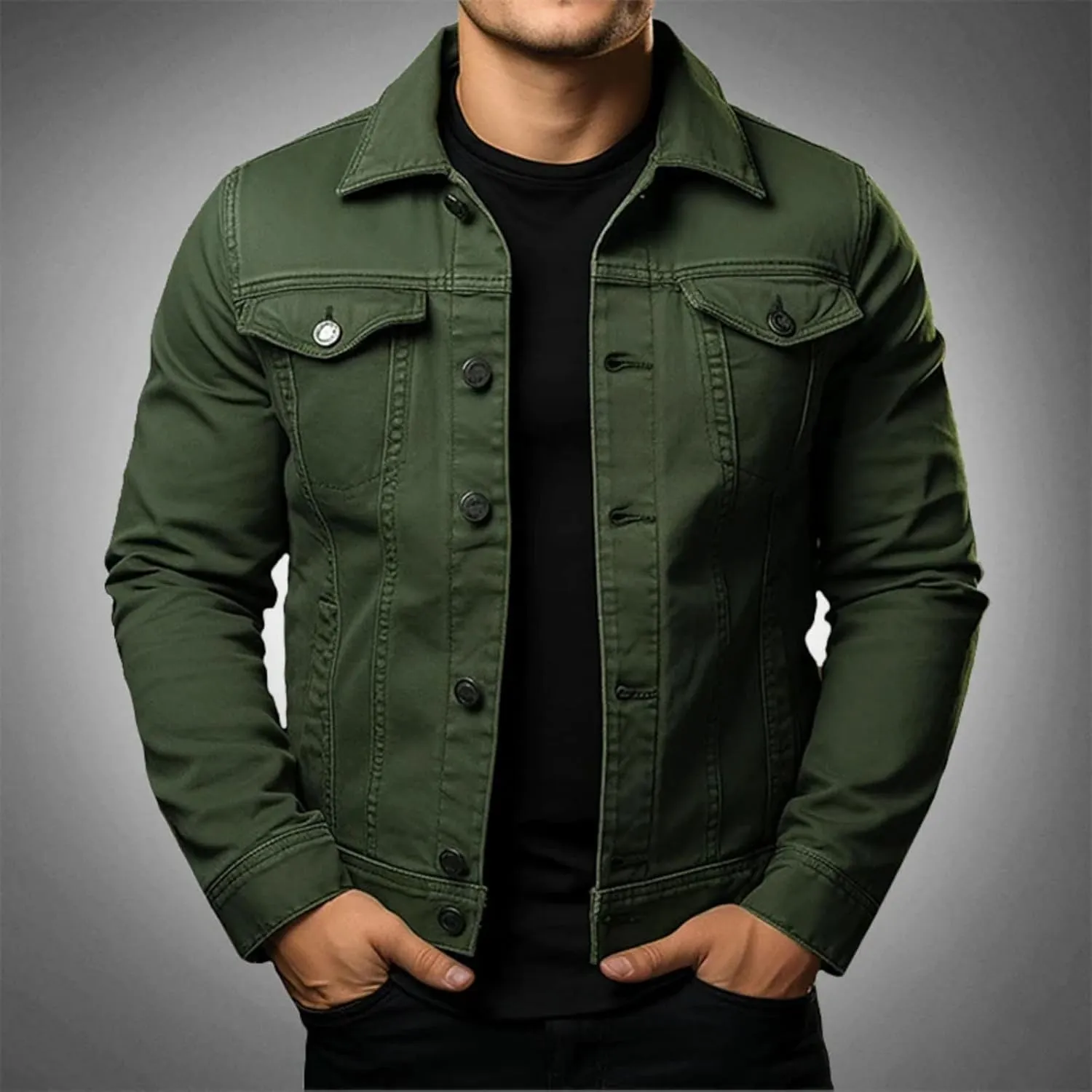 Men's Denim Jacket Slim Fit Fashion Jean Coat Button Down Long Sleeve Jean Trucker Jacket Vintage Streetwear for Men