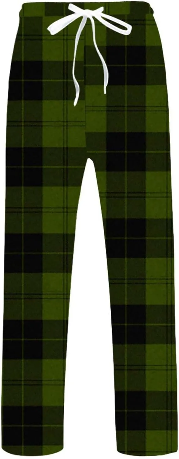 Men's Pajama Pants Drawstring Plaid Pj Flannel Lounge Pants Elastic Waist Loose Soft Comfy PJ Bottoms with Pockets