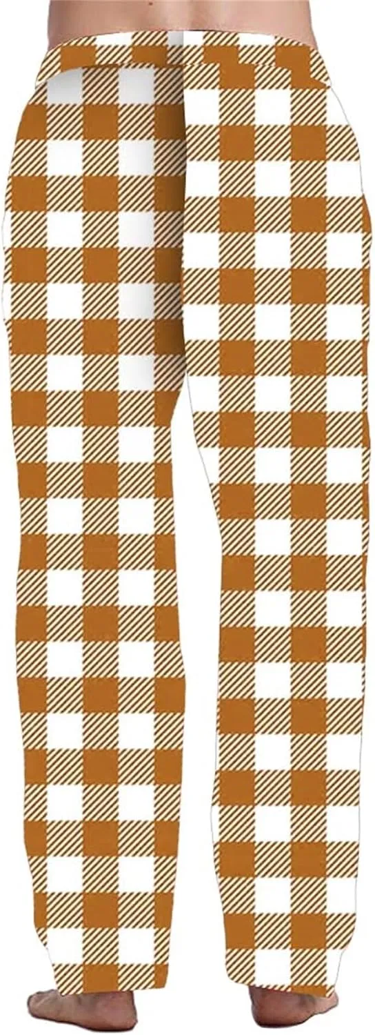 Men's Pajama Pants Drawstring Plaid Pj Flannel Lounge Pants Elastic Waist Loose Soft Comfy PJ Bottoms with Pockets