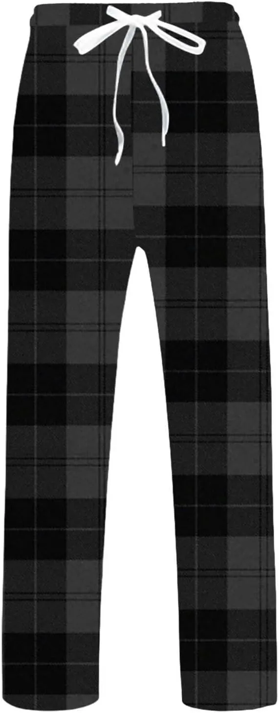 Men's Pajama Pants Drawstring Plaid Pj Flannel Lounge Pants Elastic Waist Loose Soft Comfy PJ Bottoms with Pockets