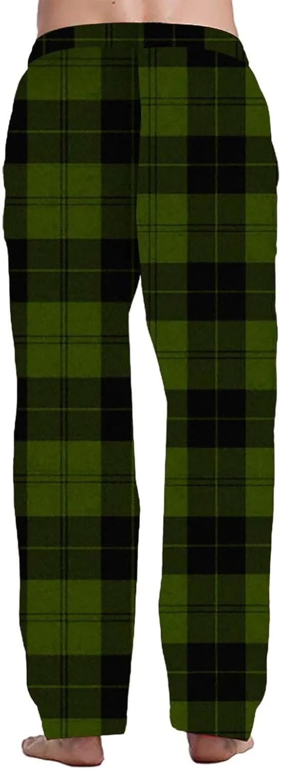 Men's Pajama Pants Drawstring Plaid Pj Flannel Lounge Pants Elastic Waist Loose Soft Comfy PJ Bottoms with Pockets