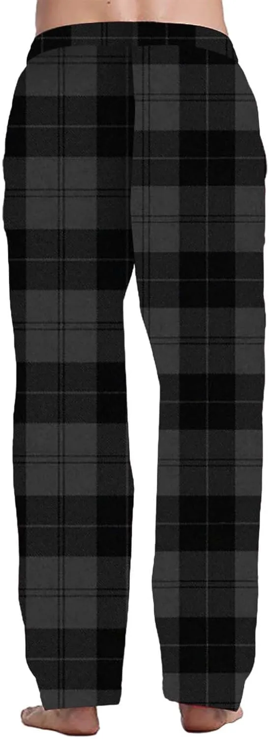 Men's Pajama Pants Drawstring Plaid Pj Flannel Lounge Pants Elastic Waist Loose Soft Comfy PJ Bottoms with Pockets