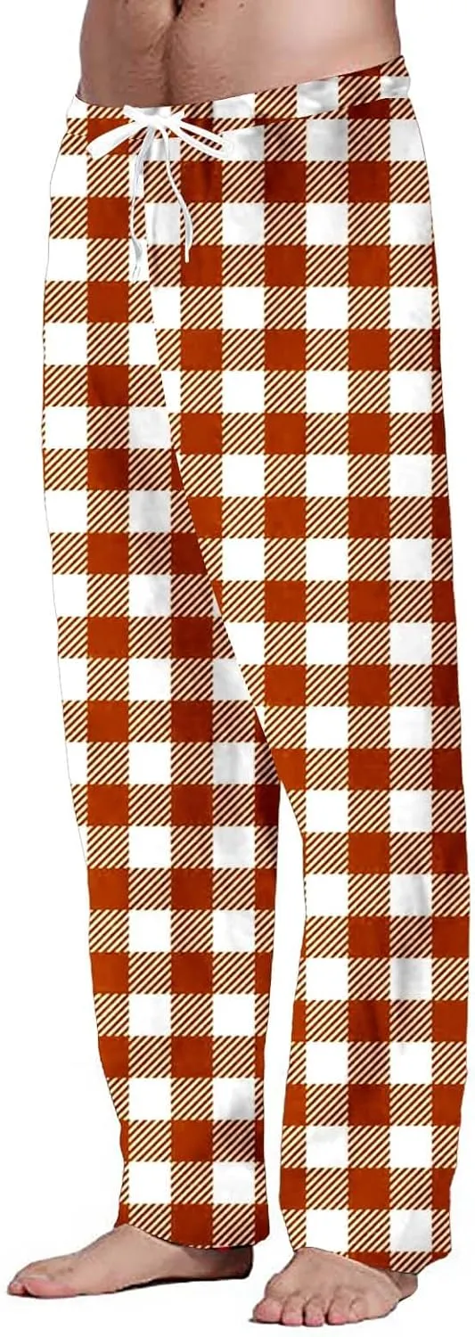 Men's Pajama Pants Drawstring Plaid Pj Flannel Lounge Pants Elastic Waist Loose Soft Comfy PJ Bottoms with Pockets