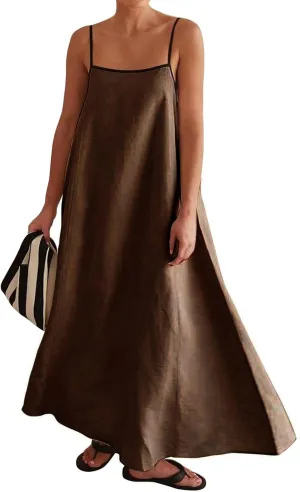 Summer Sundress for Women Contrast Spaghetti Strap Maxi Dresses Sleeveless A Line Beach Dress Casual Vacation Dresses