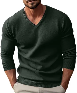 Sweaters for Men 2024 Trendy Winter Solid Color Lapel Knitted Warm Vintage Casual Crewneck Long Sleeve Pullover