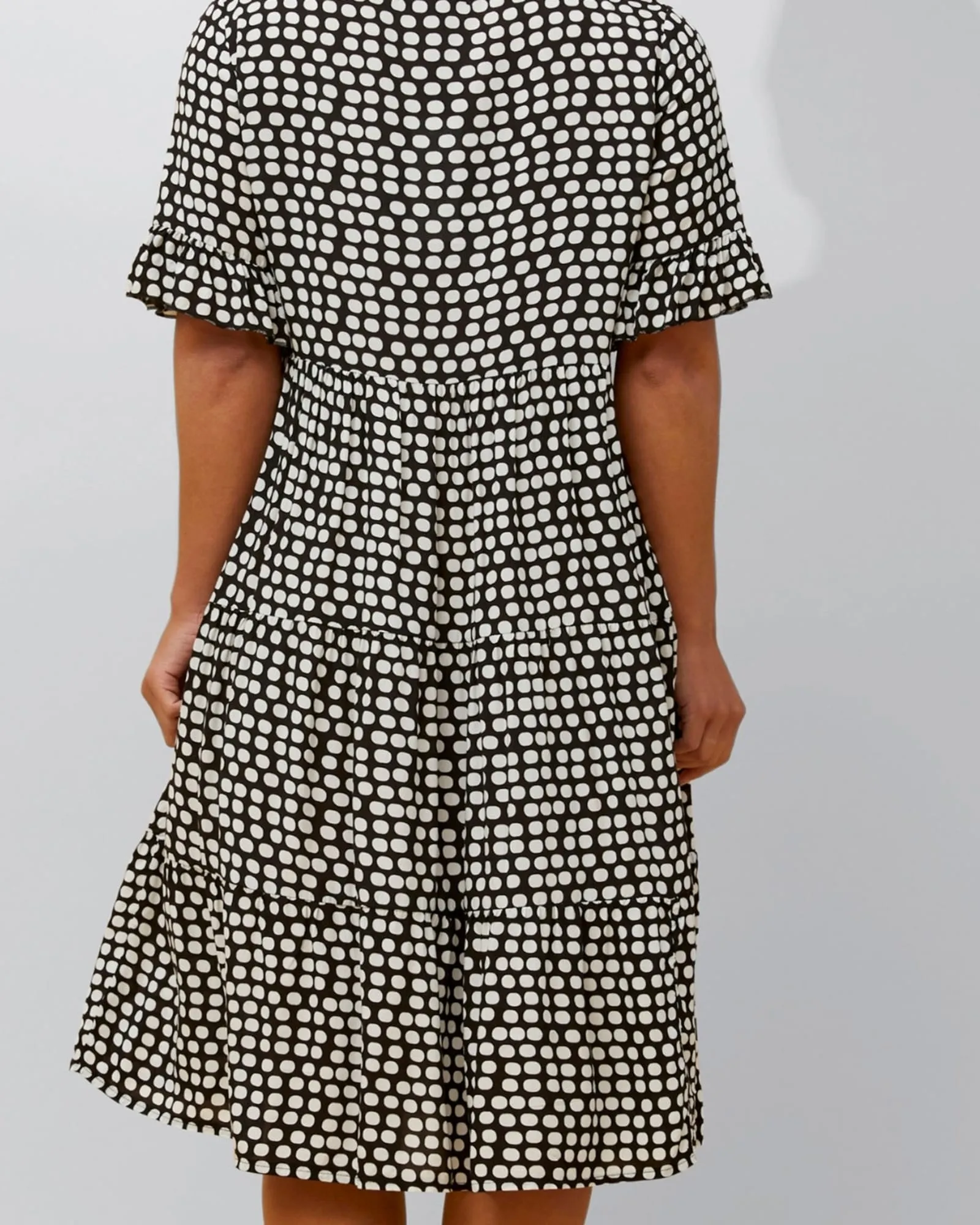 Vanessa Midi Dress A-Line Polka Dot Tiered Skirt | Black