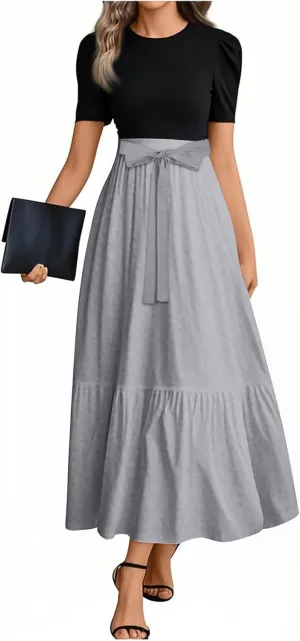 Wedding Guest Dresses for Women Summer Short Sleeve Floral Long Dress Elegant Party Cocktail A Line Flowy Maxi Dress