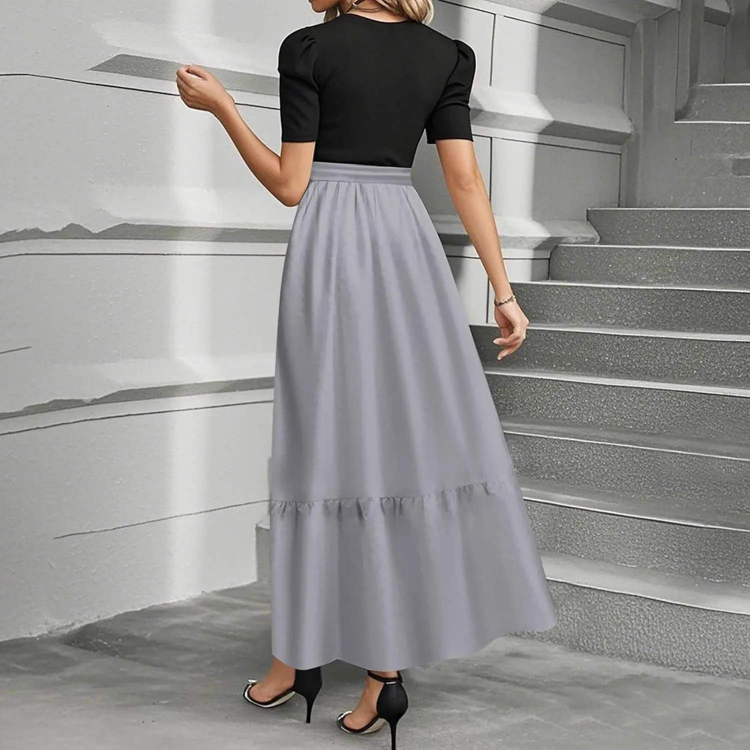 Wedding Guest Dresses for Women Summer Short Sleeve Floral Long Dress Elegant Party Cocktail A Line Flowy Maxi Dress