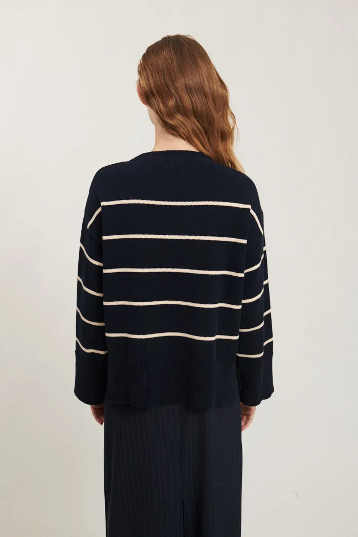 Winie O-neck Stripe - Sky captain / birch