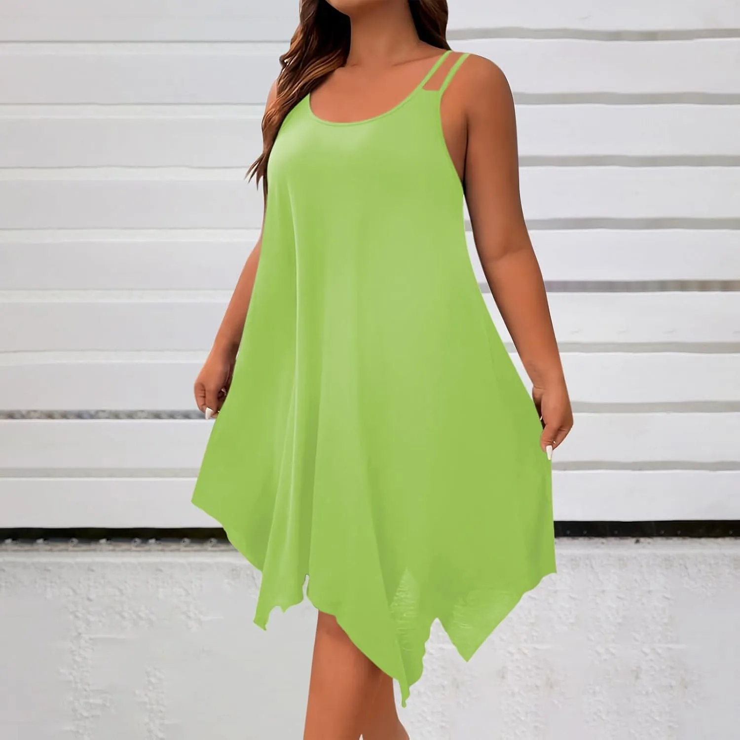 Women Strap Beach Dress Summer Sleeveless Sundress Plus Size Irregular Hem Tank Dresses 2025 Trendy Resort Wear