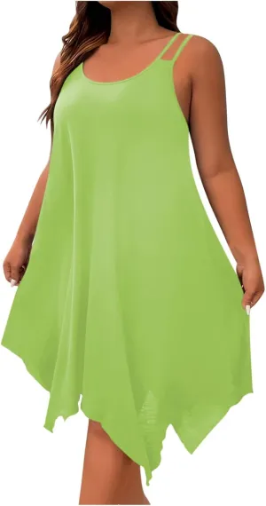 Women Strap Beach Dress Summer Sleeveless Sundress Plus Size Irregular Hem Tank Dresses 2025 Trendy Resort Wear
