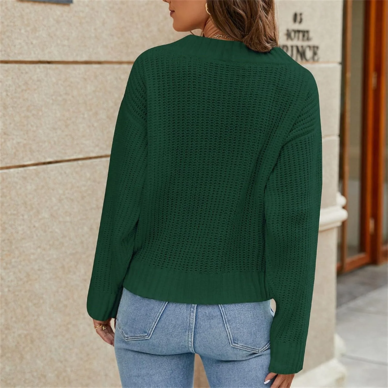 Women's 2024 Fall Sweaters Casual Long Sleeve Knit Pullover Loose Wrap V Neck Lightweight Crochet Sweater Shirt Tops