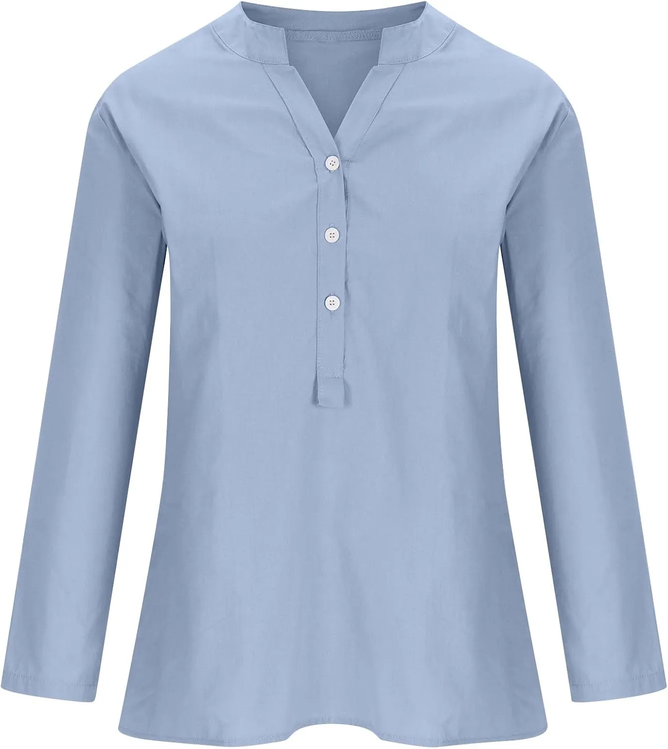 Womens Cotton Linen Shirts 2025 Summer Oversized 3/4 Sleeve Tunic Tops Casual Buttons V Neck Vacation Outdoor Blouses