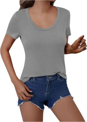 Women's Crewneck Slim Fit T Shirts Summer Basic Solid Tee Casual Cozy Cute Tops 2025 Y2K Short Sleeve T-Shirt