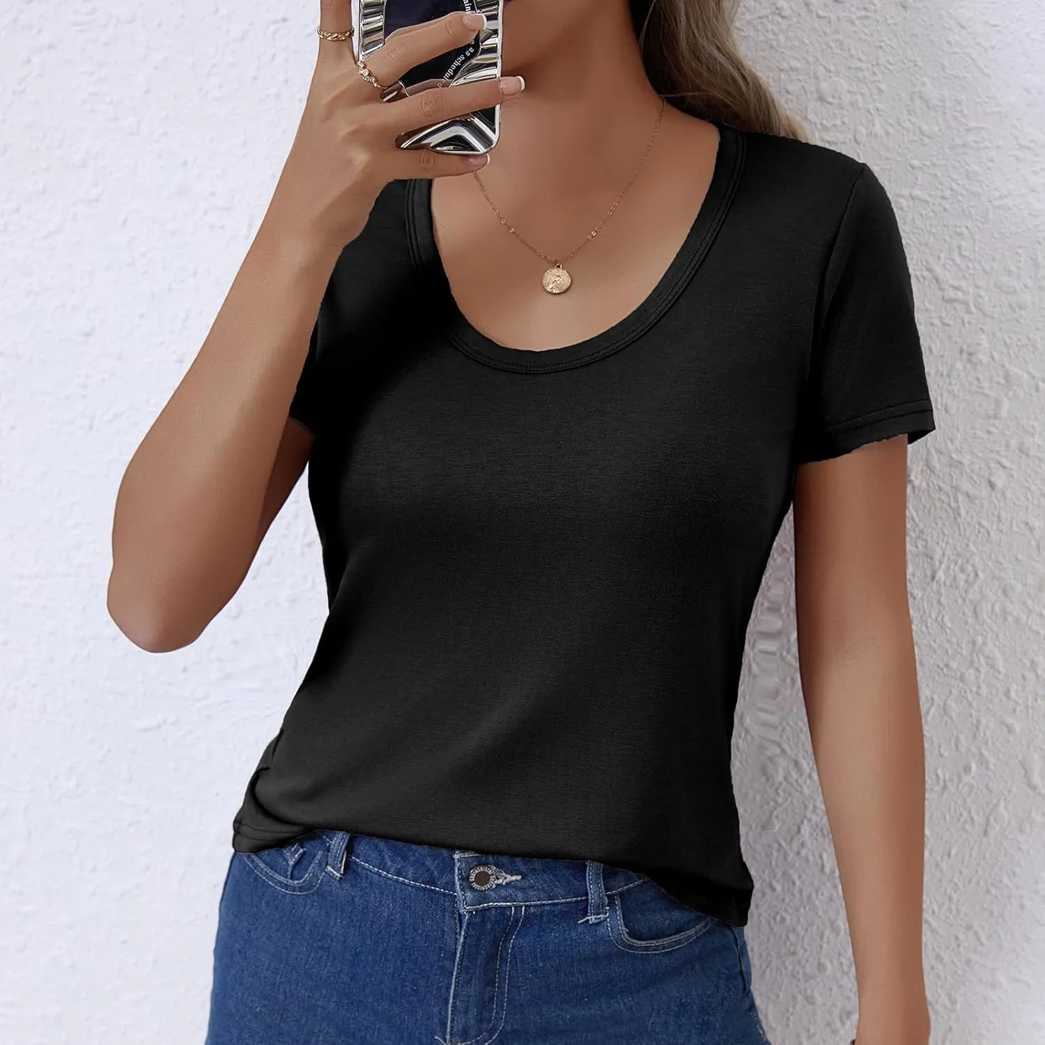 Women's Crewneck Slim Fit T Shirts Summer Basic Solid Tee Casual Cozy Cute Tops 2025 Y2K Short Sleeve T-Shirt