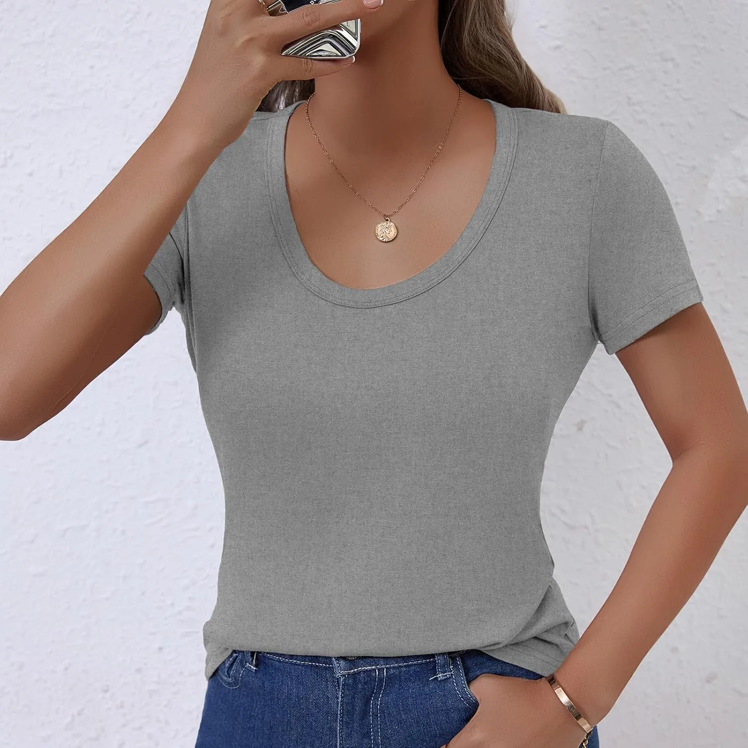 Women's Crewneck Slim Fit T Shirts Summer Basic Solid Tee Casual Cozy Cute Tops 2025 Y2K Short Sleeve T-Shirt