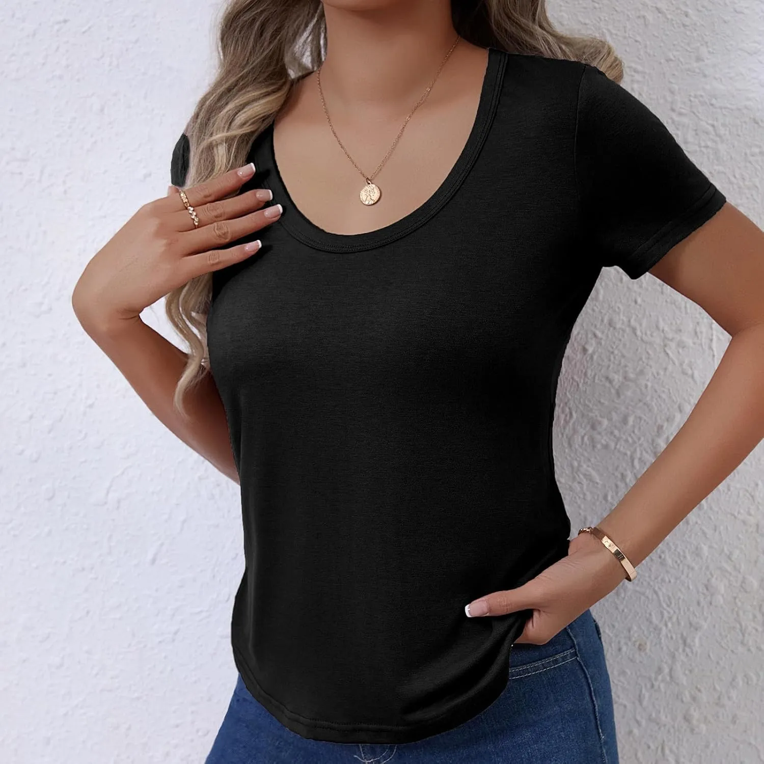 Women's Crewneck Slim Fit T Shirts Summer Basic Solid Tee Casual Cozy Cute Tops 2025 Y2K Short Sleeve T-Shirt
