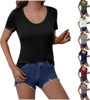 Women's Crewneck Slim Fit T Shirts Summer Basic Solid Tee Casual Cozy Cute Tops 2025 Y2K Short Sleeve T-Shirt
