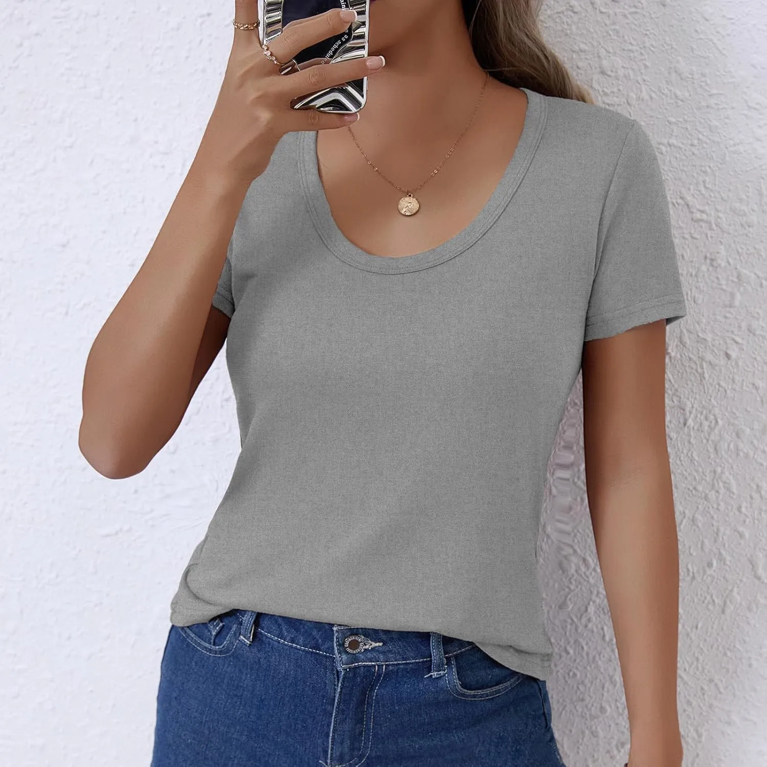 Women's Crewneck Slim Fit T Shirts Summer Basic Solid Tee Casual Cozy Cute Tops 2025 Y2K Short Sleeve T-Shirt
