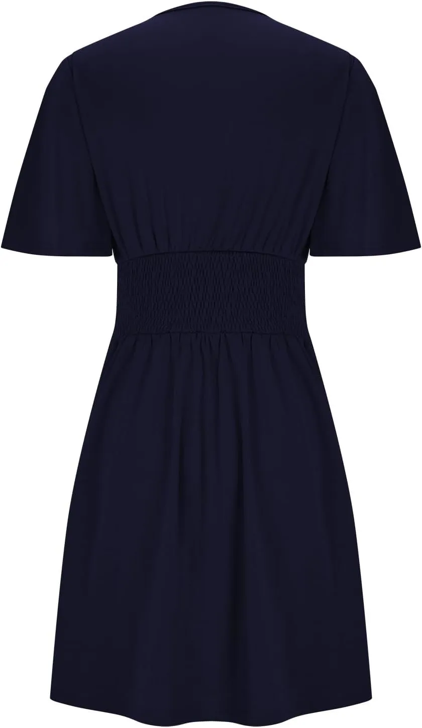 Women's Fashion Dresses High Waisted Elastic Solid Dresses Lotus Leaf Sleeve Short Sleeved Shirt Sexy Women Dress