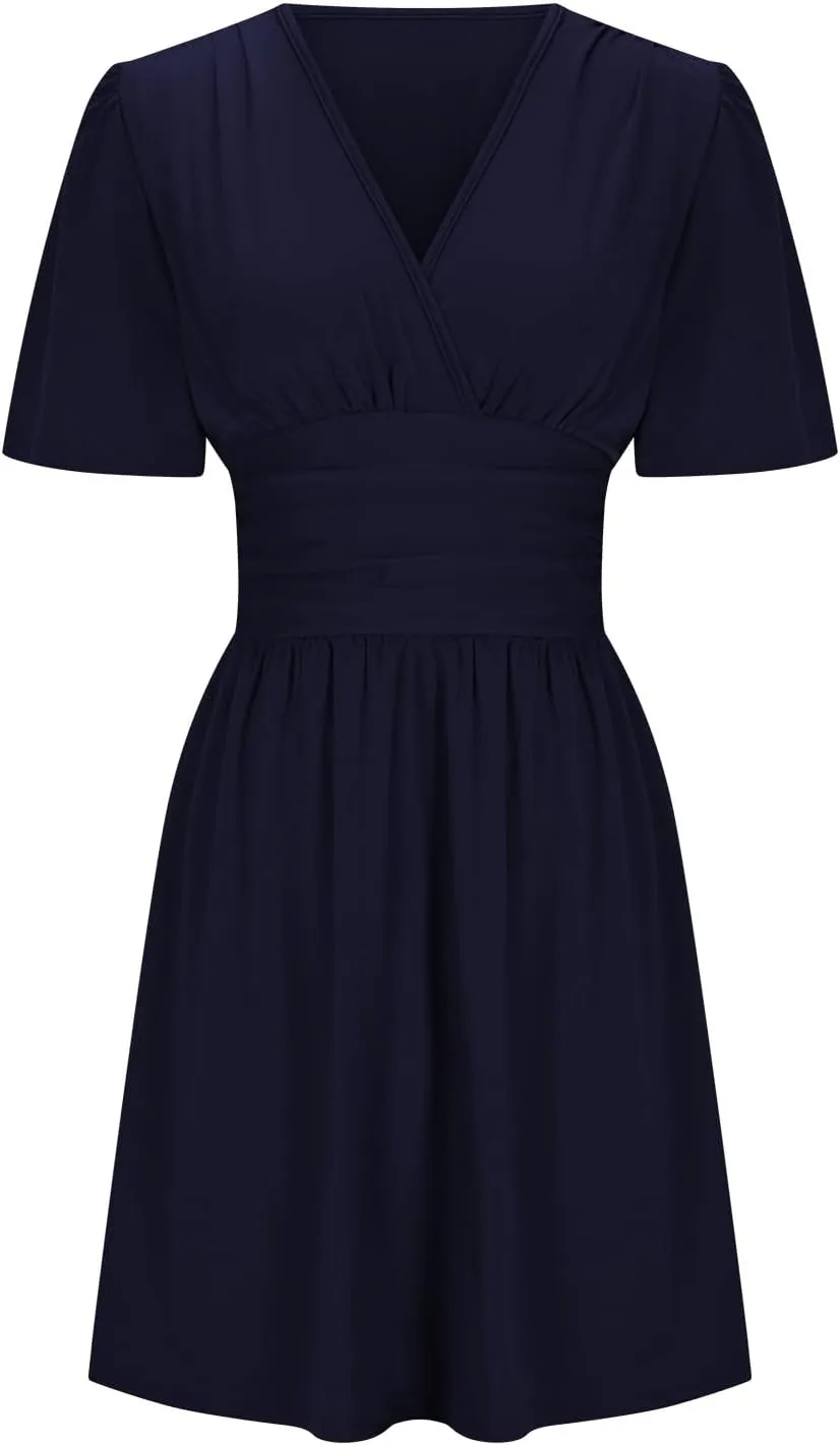 Women's Fashion Dresses High Waisted Elastic Solid Dresses Lotus Leaf Sleeve Short Sleeved Shirt Sexy Women Dress
